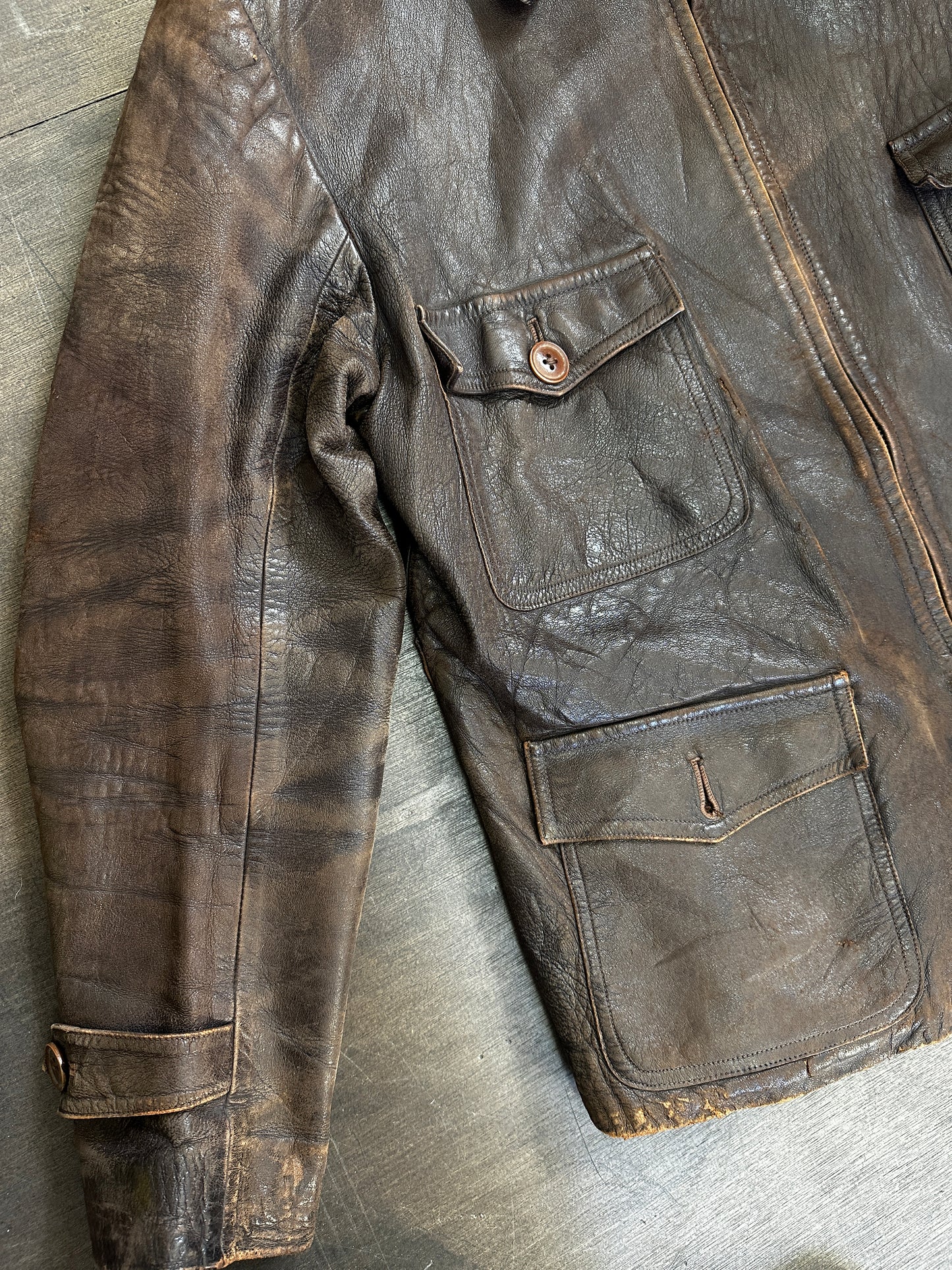 French Field Leather Cycling Jacket 1930s