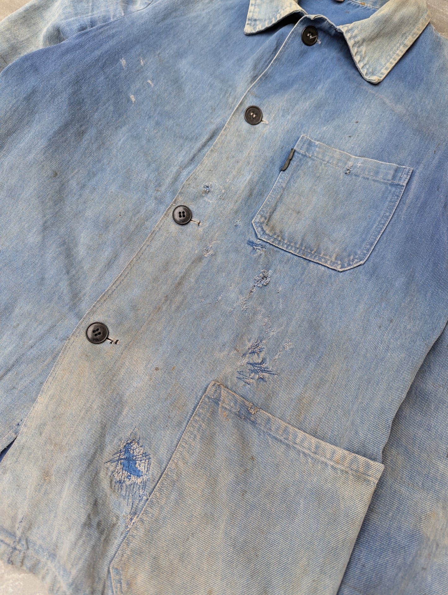 French blue collar faded work jacket