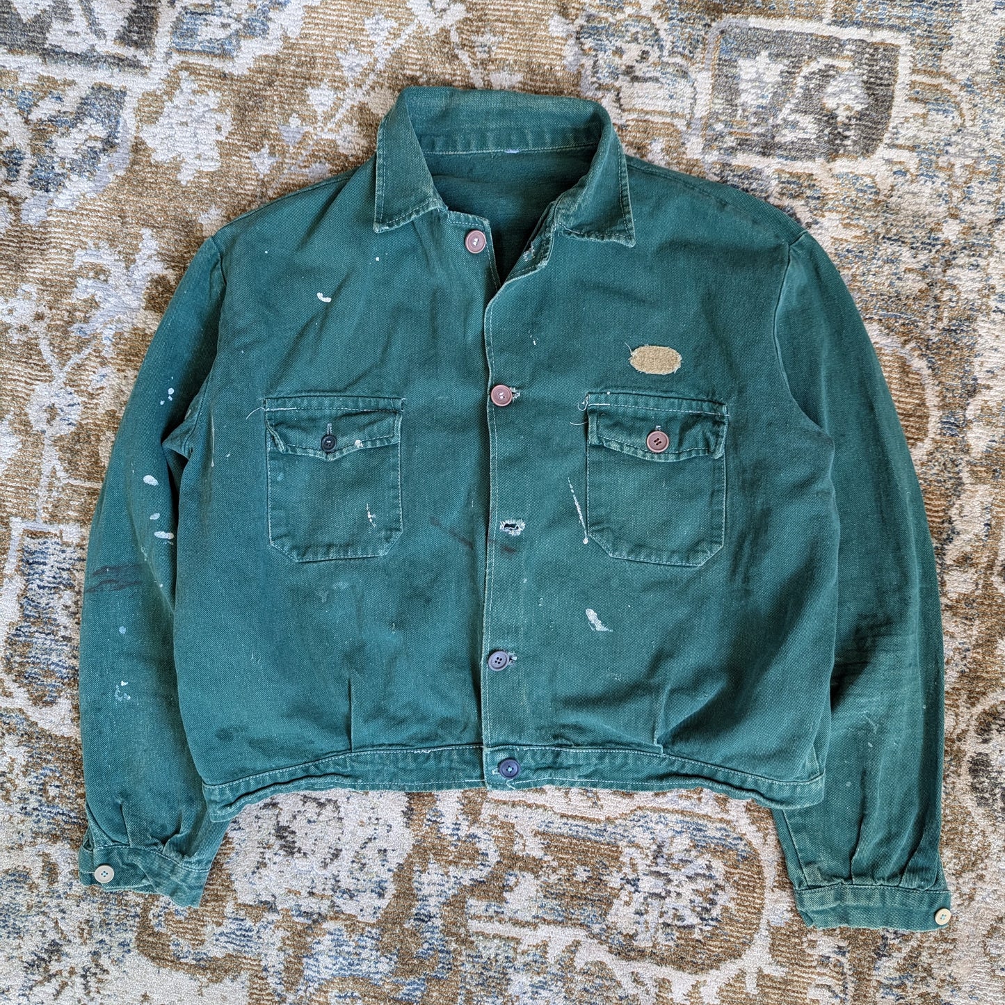 Warden green cropped chore jacket thrashed 80s