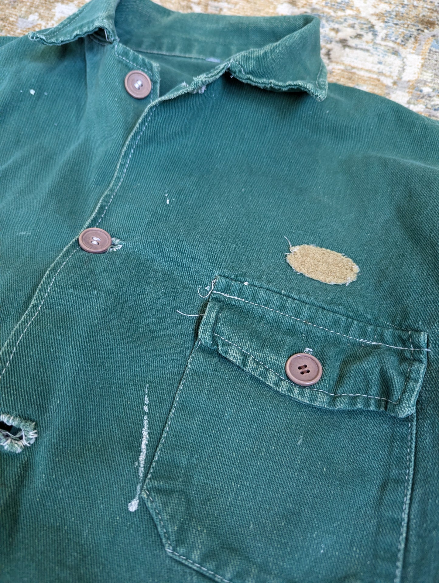 Warden green cropped chore jacket thrashed 80s