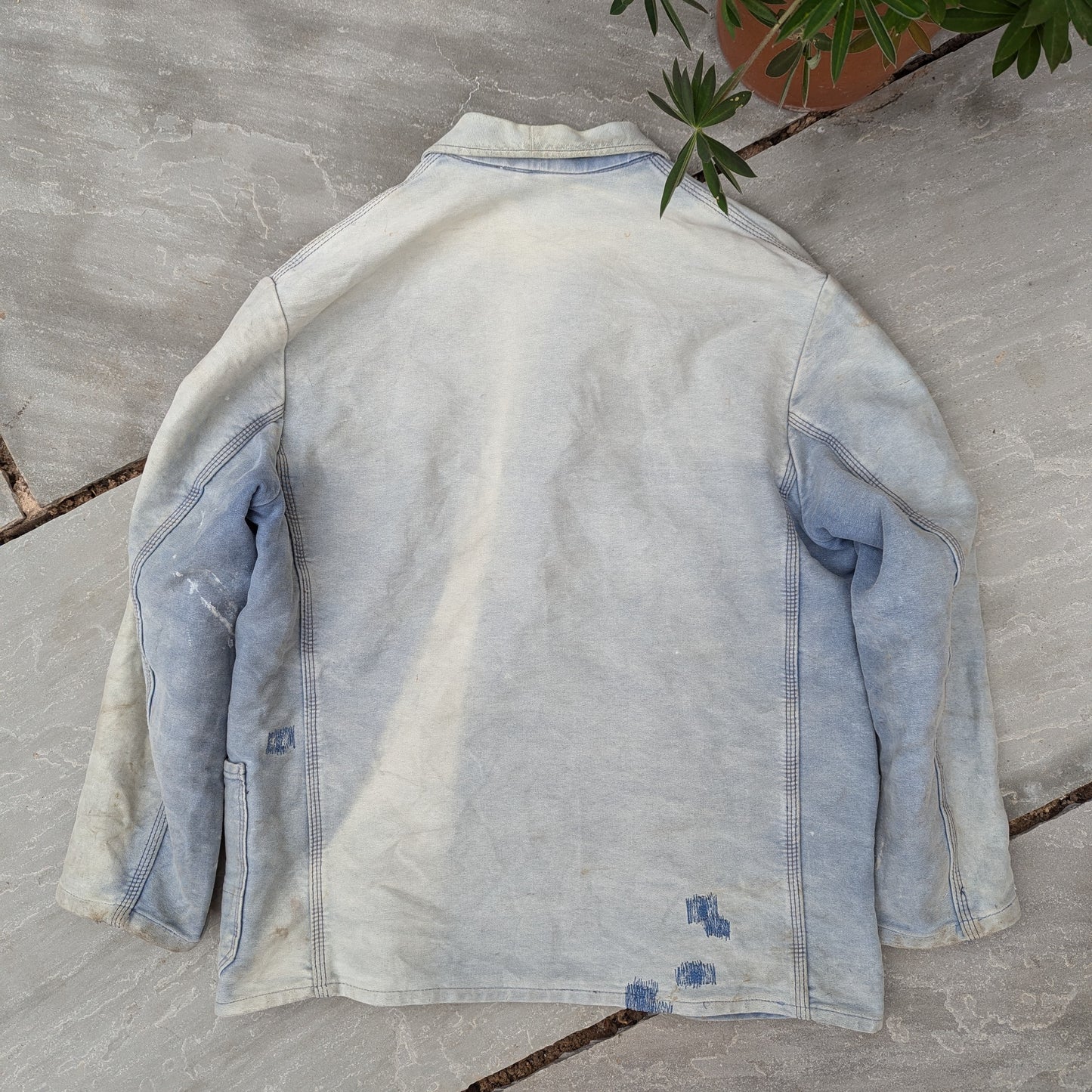 French faded and thrashed university jacket