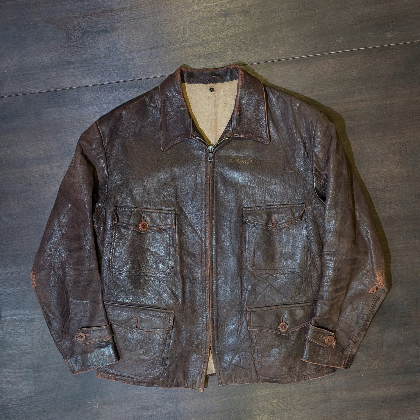 French Field Leather Cycling Jacket 1930s