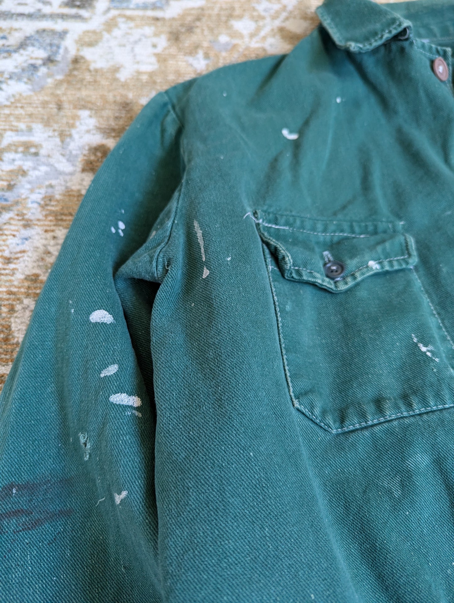 Warden green cropped chore jacket thrashed 80s