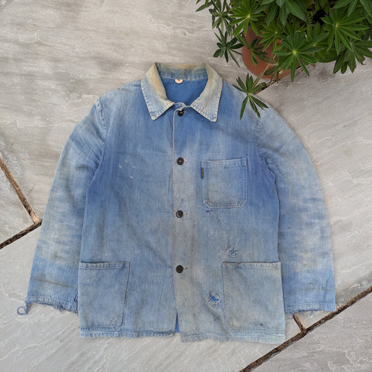 French blue collar faded work jacket