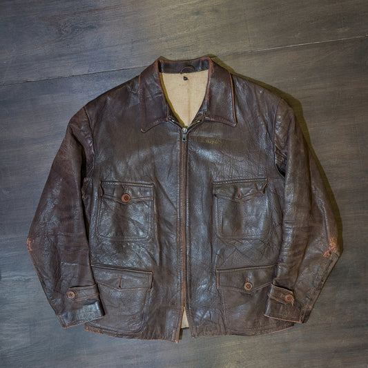 French Field Leather Cycling Jacket 1930s