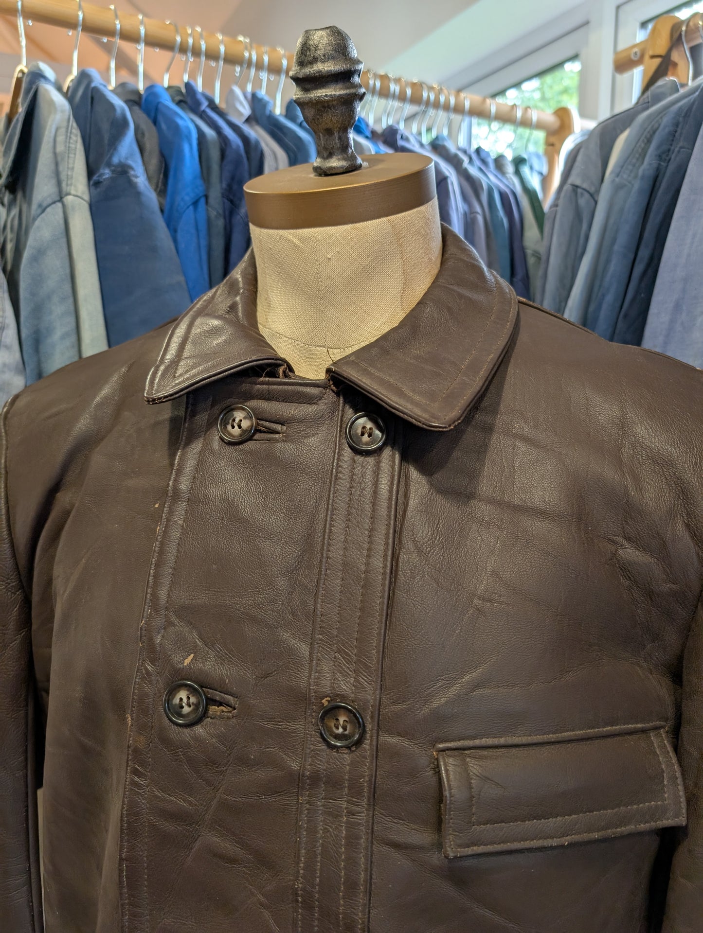 1960s French pompier style leather jacket