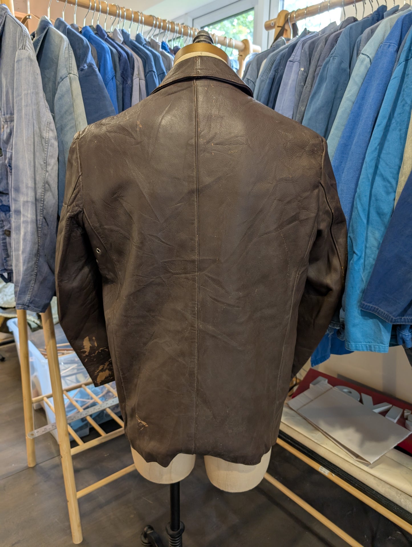 1960s French pompier style leather jacket