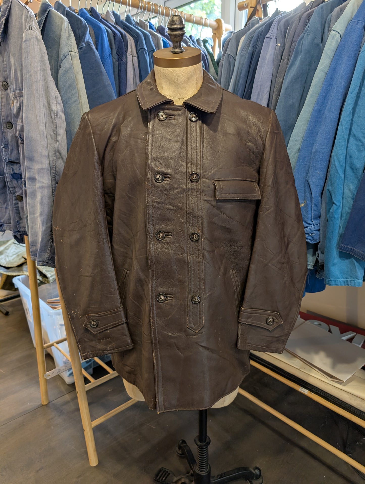 1960s French pompier style leather jacket